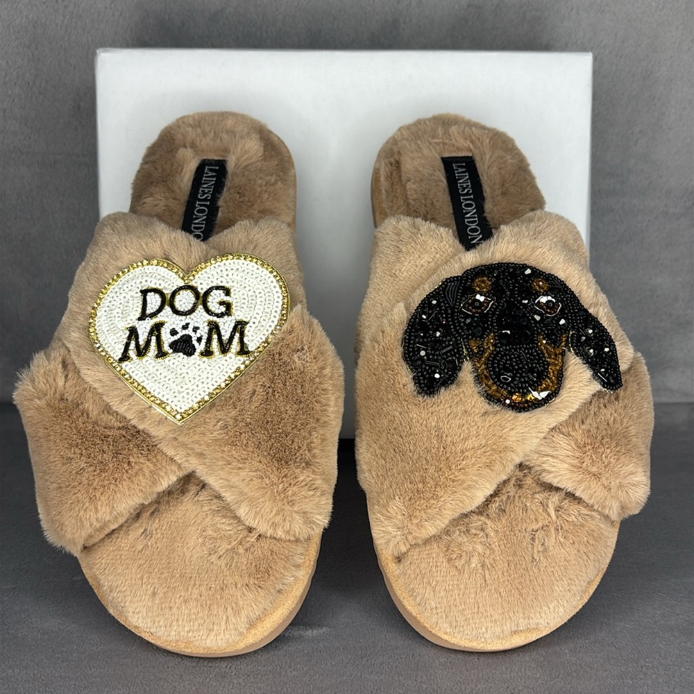 Tan 'Dog Mom' Slippers View 4